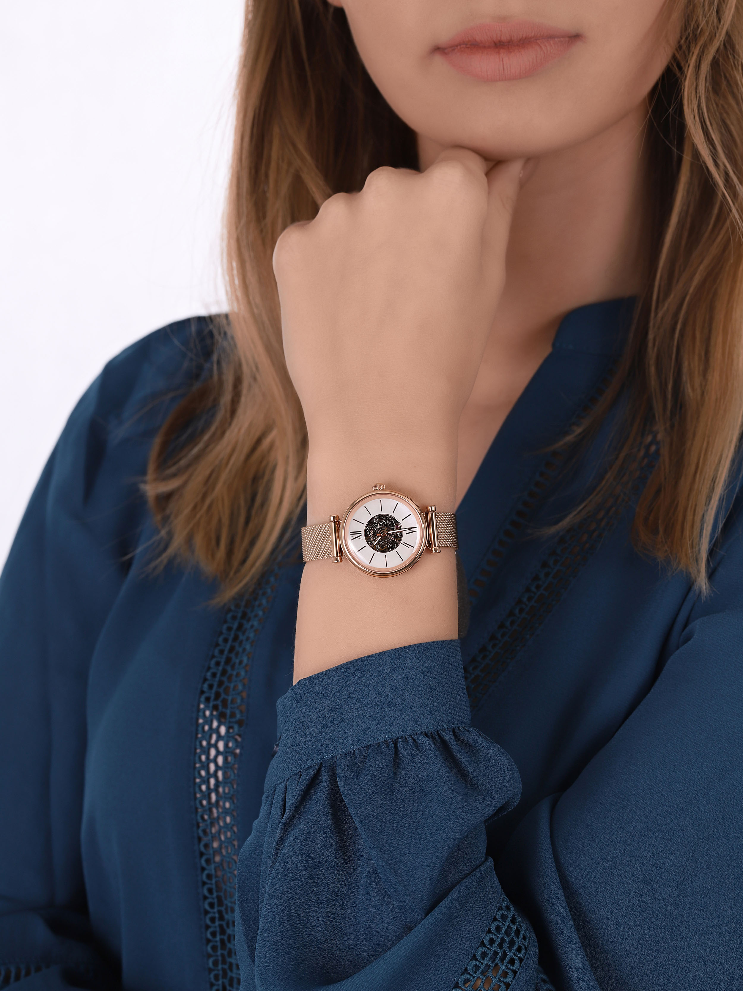 CARLIE MINI Automatic Rose Gold Stainless Steel Mesh 28mm Fossil ME3188 - hover