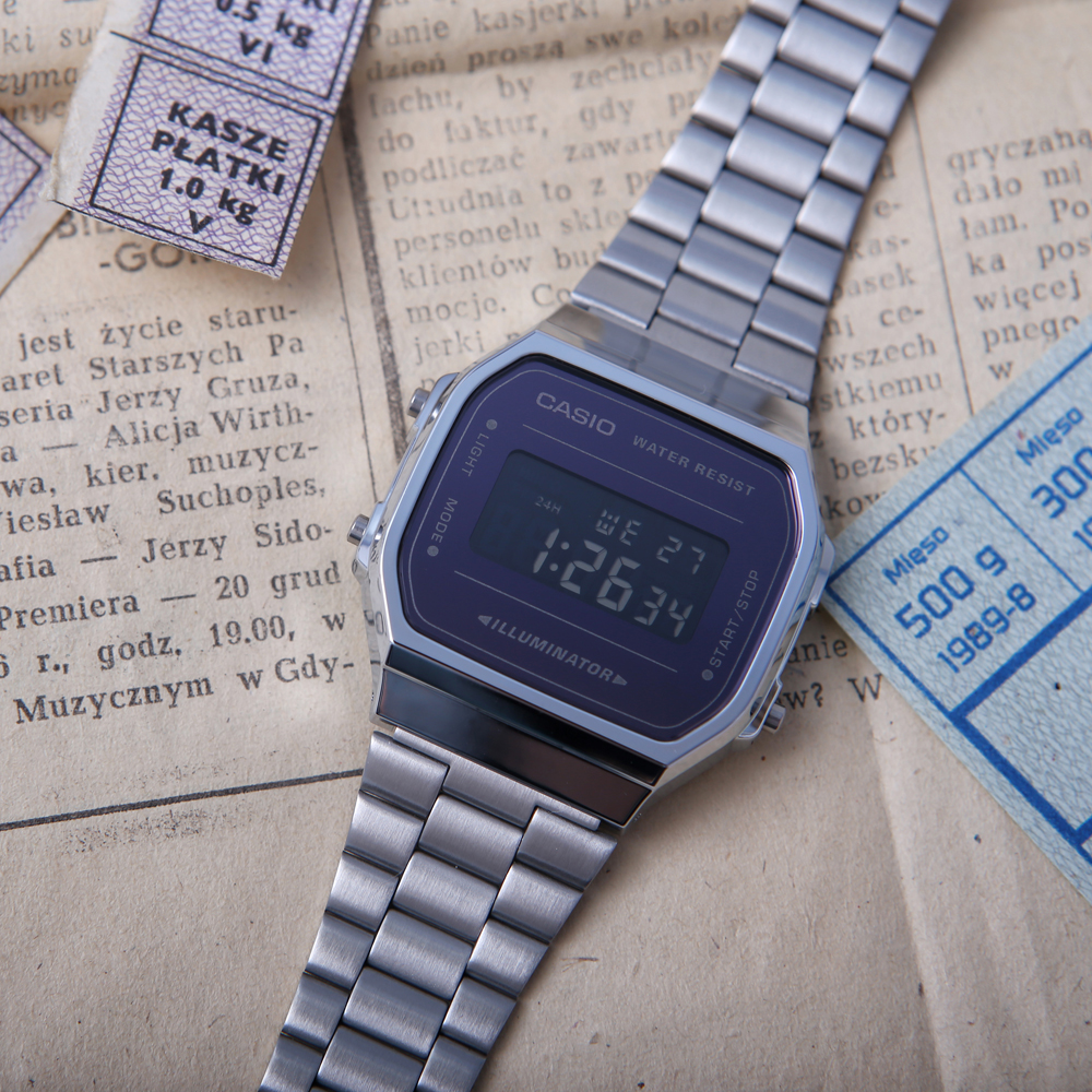 Casio Vintage A168WEM-1EF MIRROR FACE VINTAGE Maxi sportowy zegarek srebrny - miniatura 9