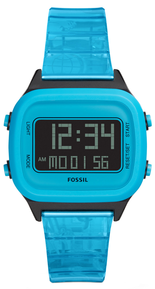 RETRO DIGITAL LCD NEON Blue Nylon Strap 40mm Fossil FS5676 