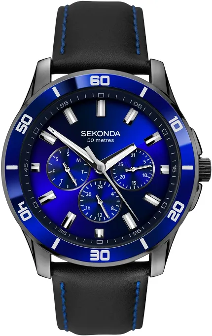 Sekonda SEK.1634 Chronograph Midnight Blue Mens Black Strap Dress Watch - zdjęcie 1