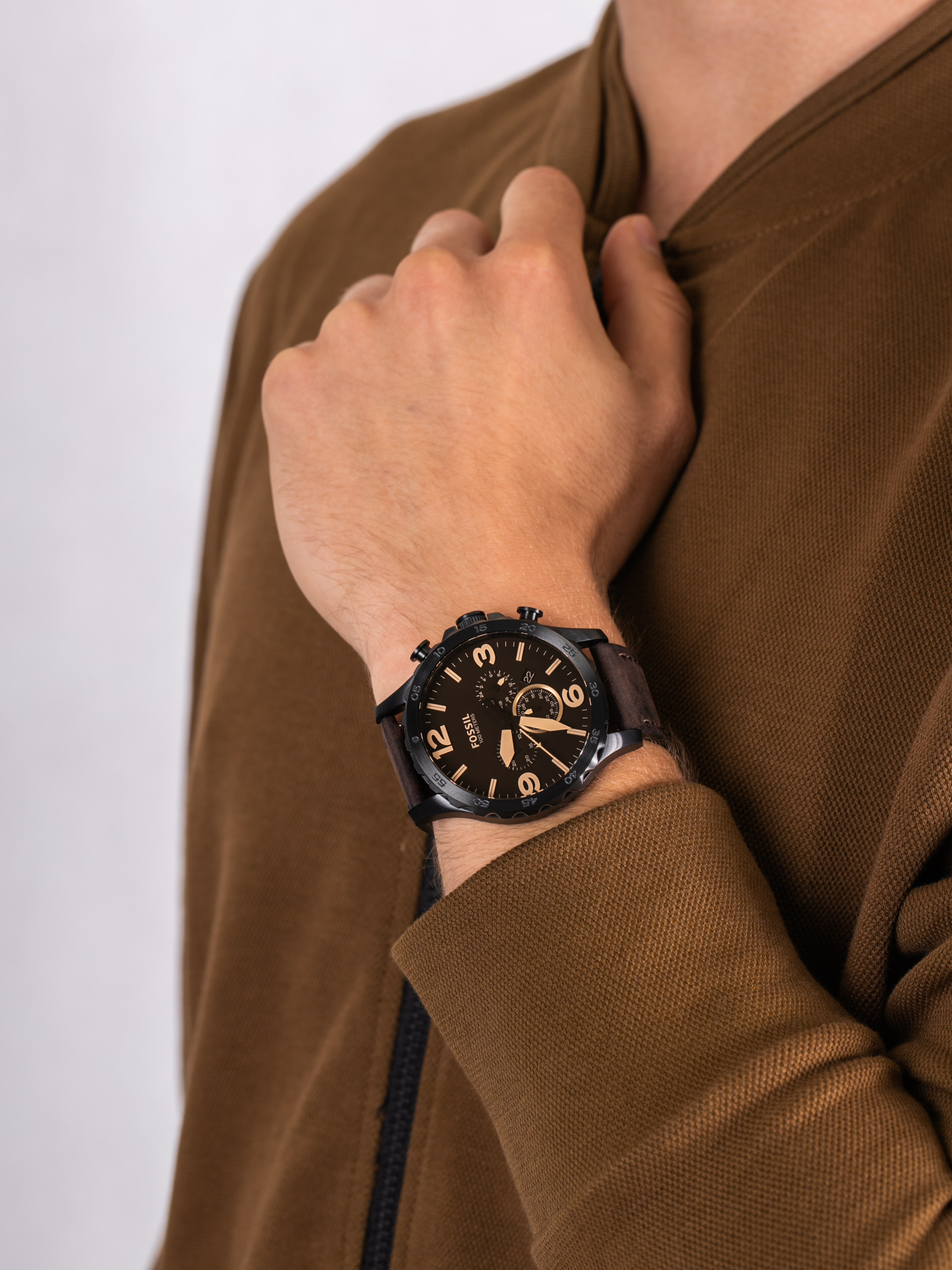 NATE Brown Leather Strap 50mm Fossil JR1487 - hover