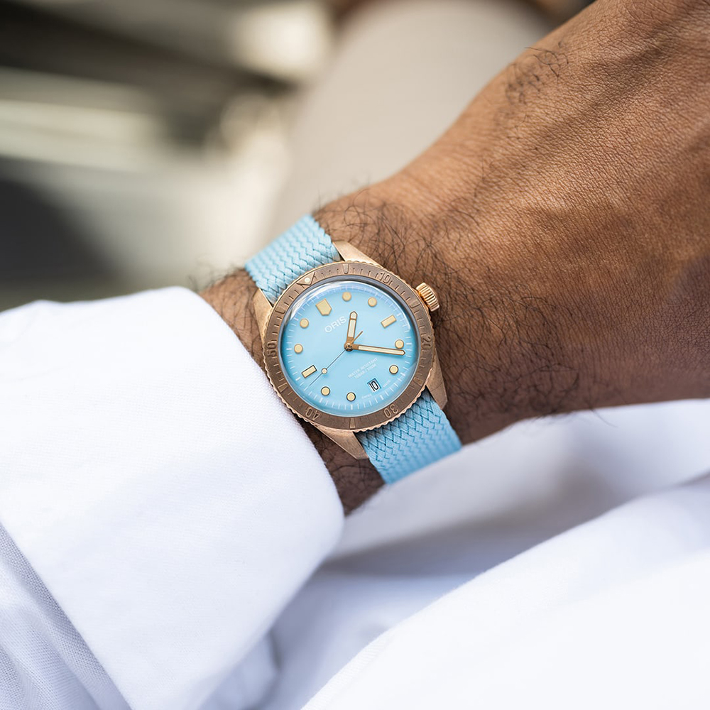 zegarek Oris 01 733 7771 3155-07 3 19 02BRS automatyczny męski Divers DIVERS SIXTY-FIVE COTTON CANDY Tiffany Blue - miniatura 8