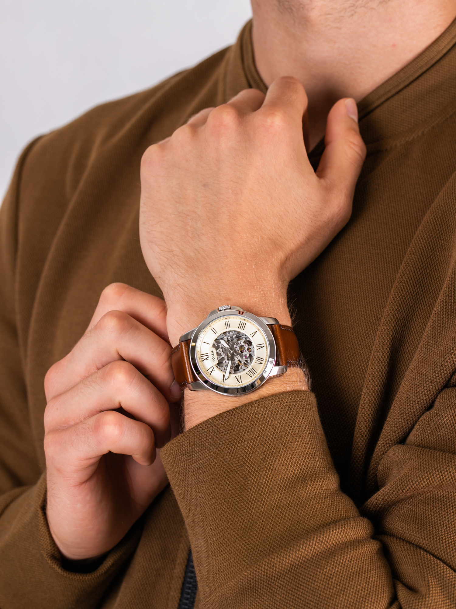 GRANT Brown Leather Strap 44mm Fossil ME3099 - hover