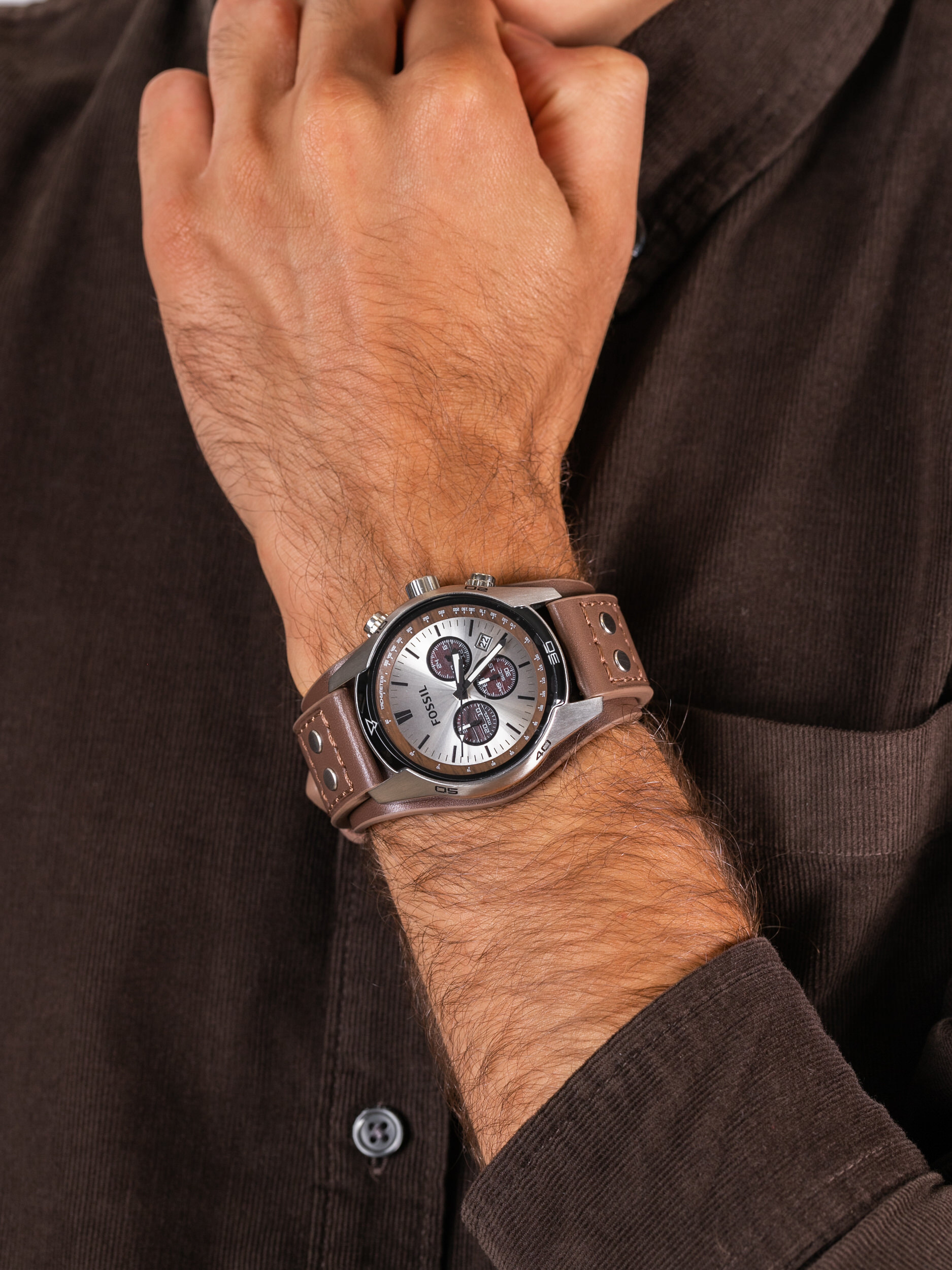 COACHMAN Brown Leather Strap 44mm Fossil CH2565 - hover