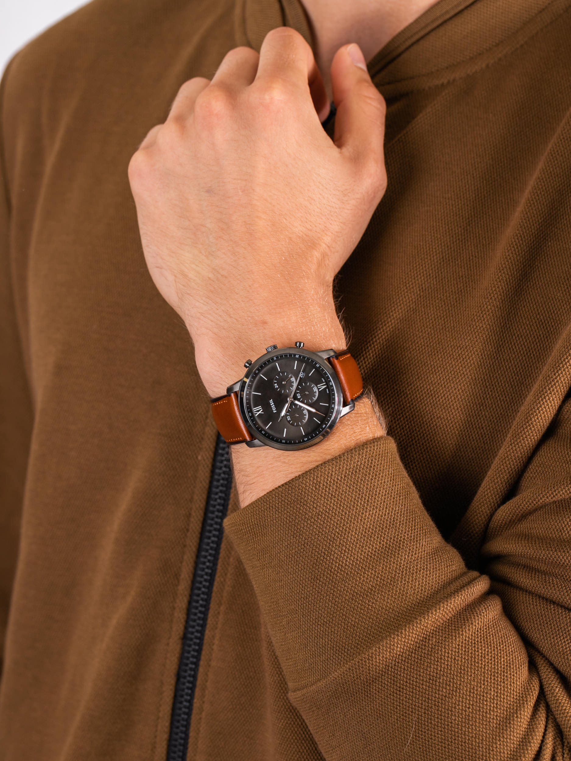 NEUTRA CHRONO Brown Leather Strap 44mm Fossil FS5512 - hover