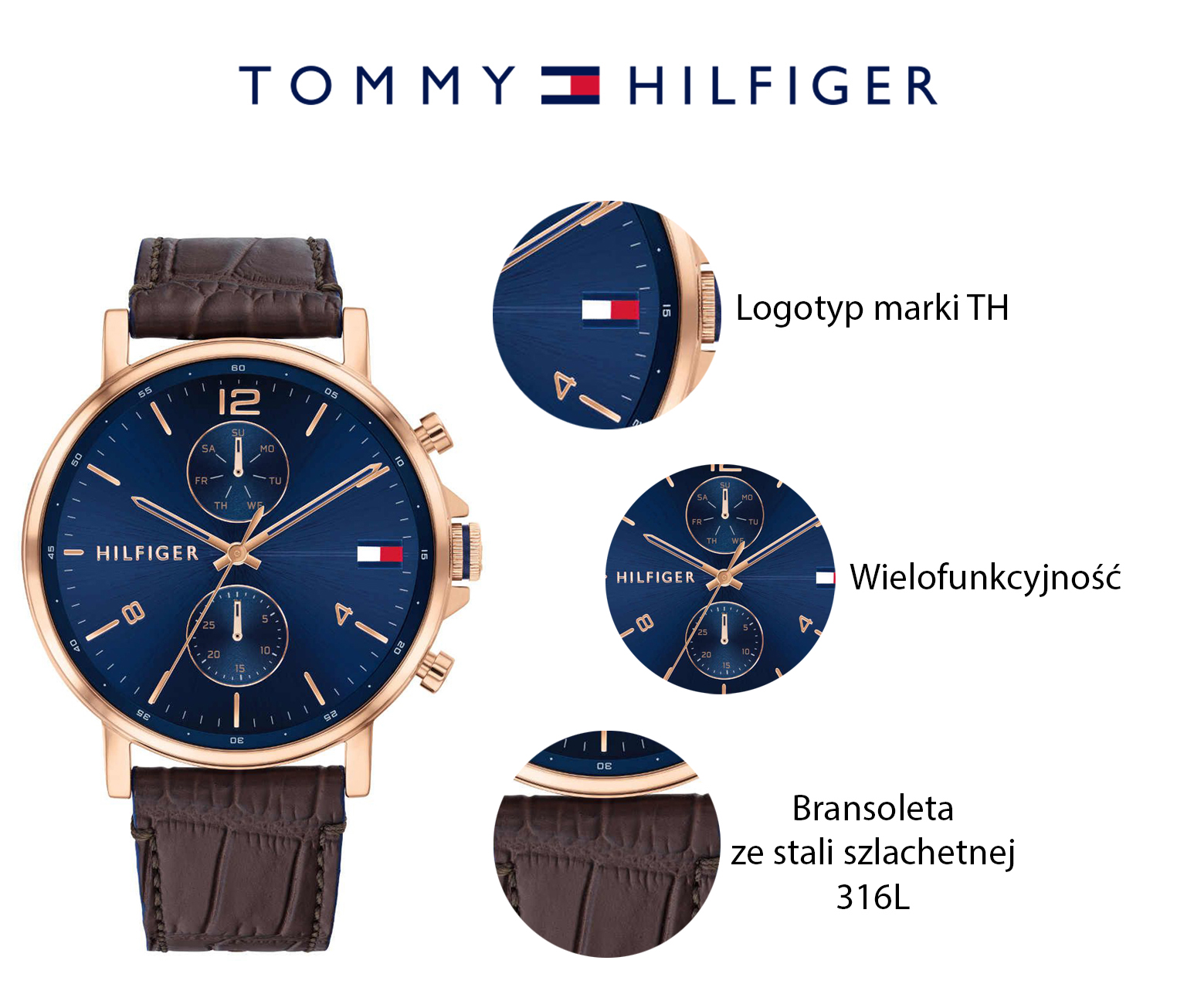 zegarek Tommy Hilfiger 1710418 różowe złoto Męskie - miniatura 5