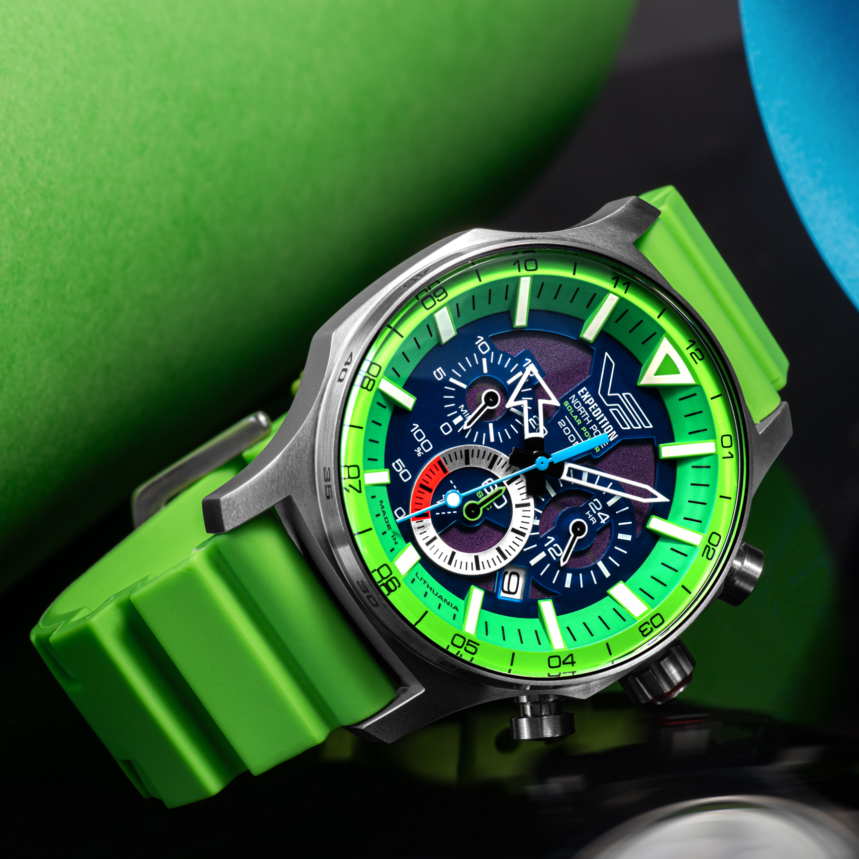 zegarek Vostok Europe VR42-595A733 Expedition North Pole 1 Polar Spruce Solar 47mm męski z chronograf Expedition