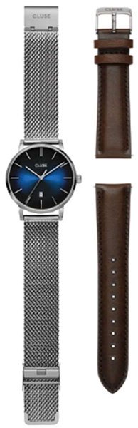 Cluse Mesh, Silver Blue Fume & Brown Leather Strap Gift Box CG20901
