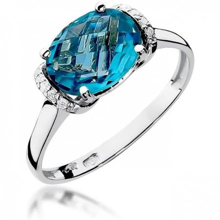 Harf Pierścionek halo z białego złota z topazem Swiss 1,70 ct i brylantami B0296-PI-AUB-TOB-02-OW