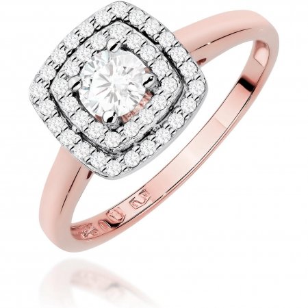 Harf Pierścionek halo z różowego złota z diamentem laboratoryjnym 0,30 ct, próba 585 B0690-PI-AUR-LDW-02-OK
