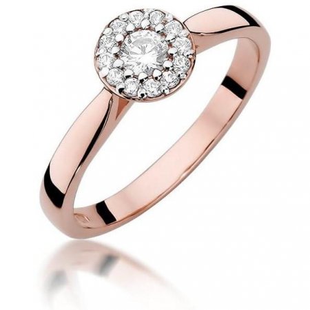 Harf Pierścionek halo z różowego złota z diamentem 0,12 ct, próba 585 B0724-PI-AUR-DIW-02-OK