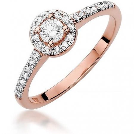 Harf Pierścionek halo z różowego złota z diamentem 0,15 ct, próba 585 B0812-PI-AUR-DIW-02-OK
