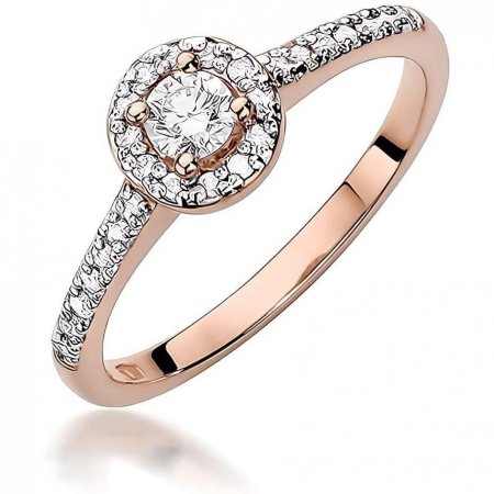 Harf Pierścionek halo z różowego złota próby 585 z diamentem laboratoryjnym 0,15 ct B0812-PI-AUR-LDW-02-OK