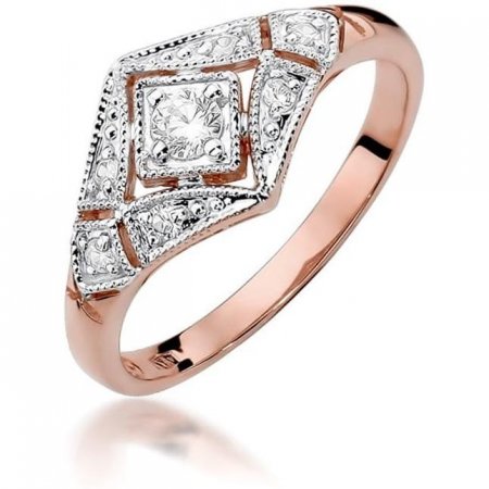 Harf Pierścionek z różowego złota z diamentem 0,10 ct, próba 585 B0824-PI-AUR-DIW-02-OK