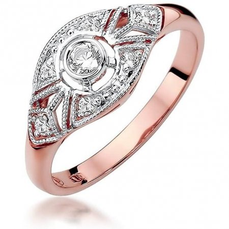 Harf Pierścionek z różowego złota próby 585 z diamentem 0,10 ct B0826-PI-AUR-DIW-02-OK
