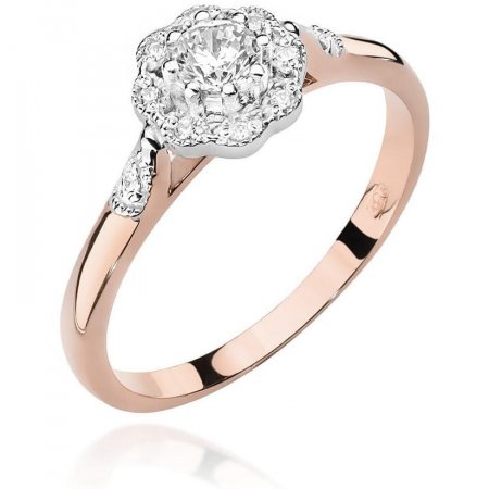 Harf Pierścionek halo z różowego złota z diamentem 0,23 ct, próba 585 B0868-PI-AUR-DIW-02-OK