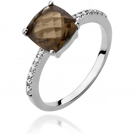 Harf Pierścionek z białego złota z kwarcem dymnym 2.00 ct i brylantami B1022-PI-AUB-QUS-02-CU