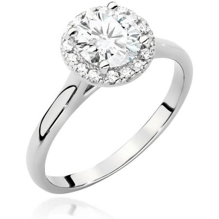 Harf Pierścionek z białego złota Halo Ring z diamentem laboratoryjnym 1,00 ct i kamienie boczne B1100-PI-AUB-LDW-08-OK