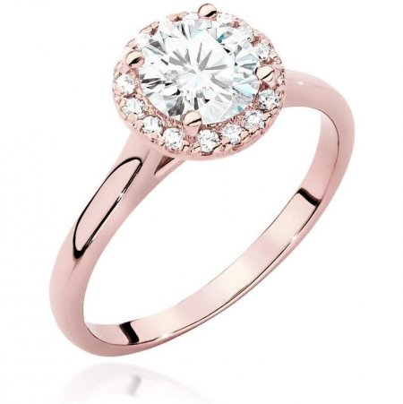 Harf Pierścionek halo z różowego złota próby 585 z diamentem laboratoryjnym 1,00 ct B1100-PI-AUR-LDW-08-OK