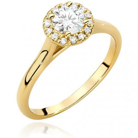 Harf Pierścionek z żółtego złota Halo Ring z diamentem laboratoryjnym 0,50 ct i kamienie boczne B1100-PI-AUZ-LDW-04-OK